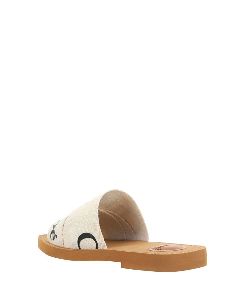 Chloé – Sandali Woody in Lino Avorio con Logo Chloé