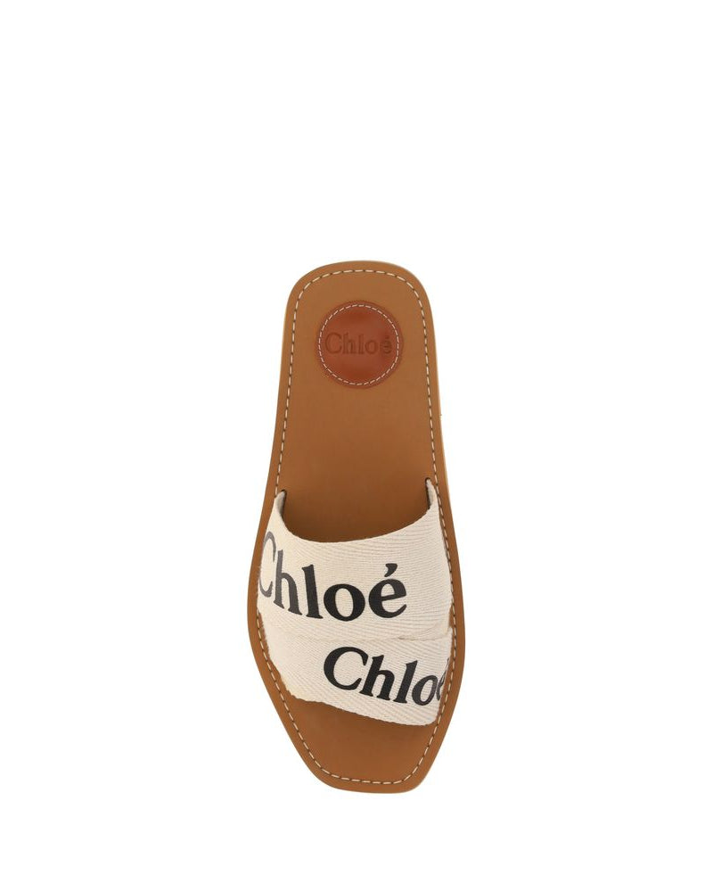 Chloé – Sandali Woody in Lino Avorio con Logo Chloé