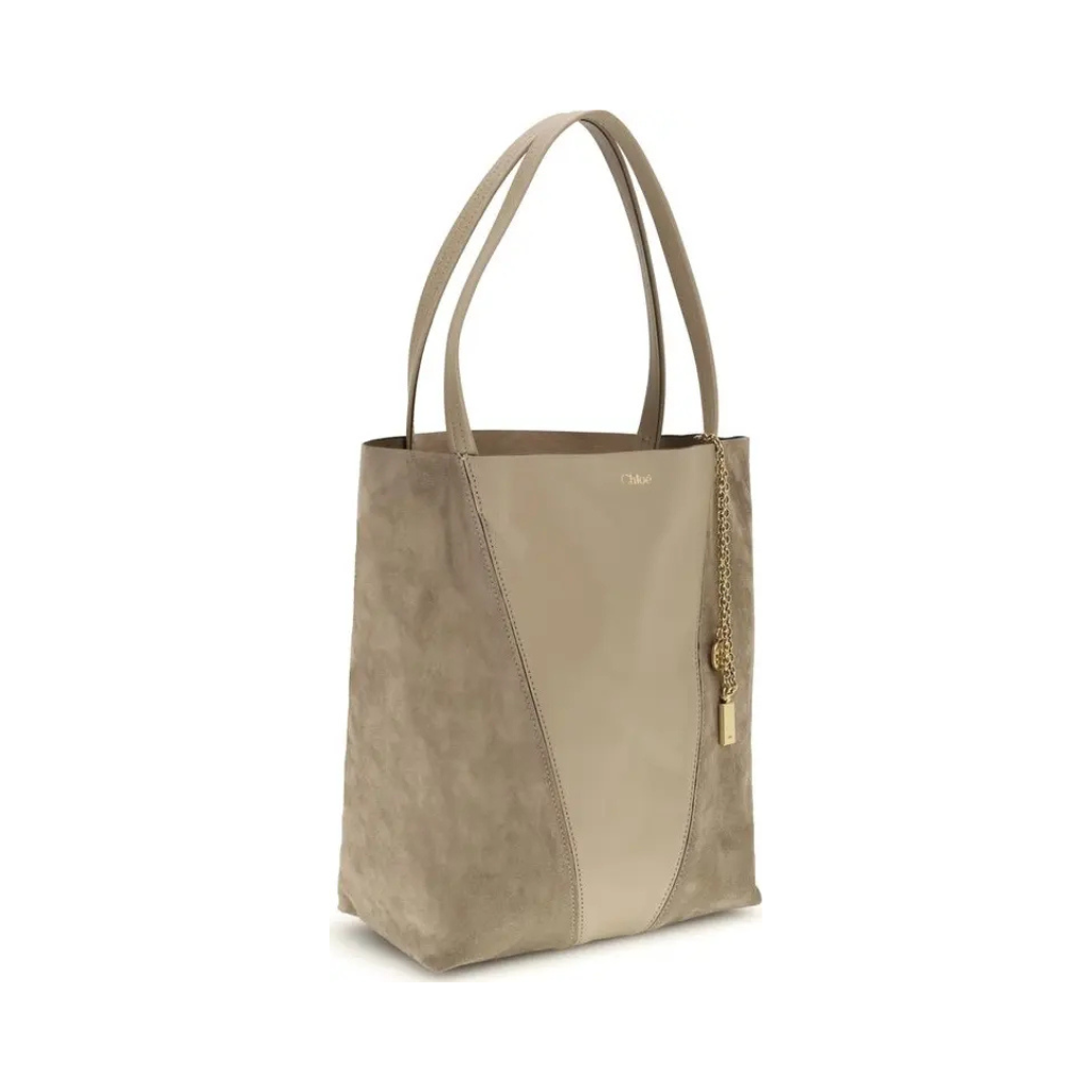Chloé "Spin" Shoulder Bag - Beige - Grained Leather with Horse Medal Charm