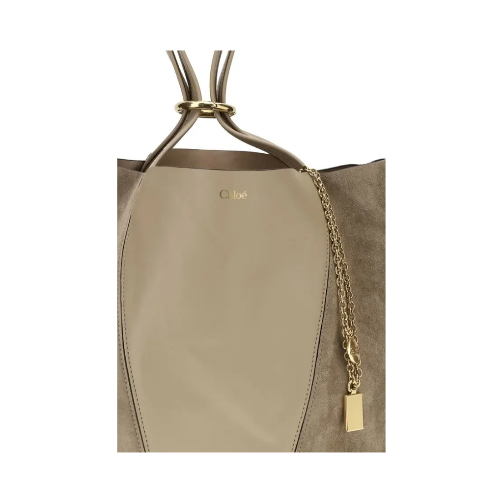 Chloé "Spin" Shoulder Bag - Beige - Grained Leather with Horse Medal Charm