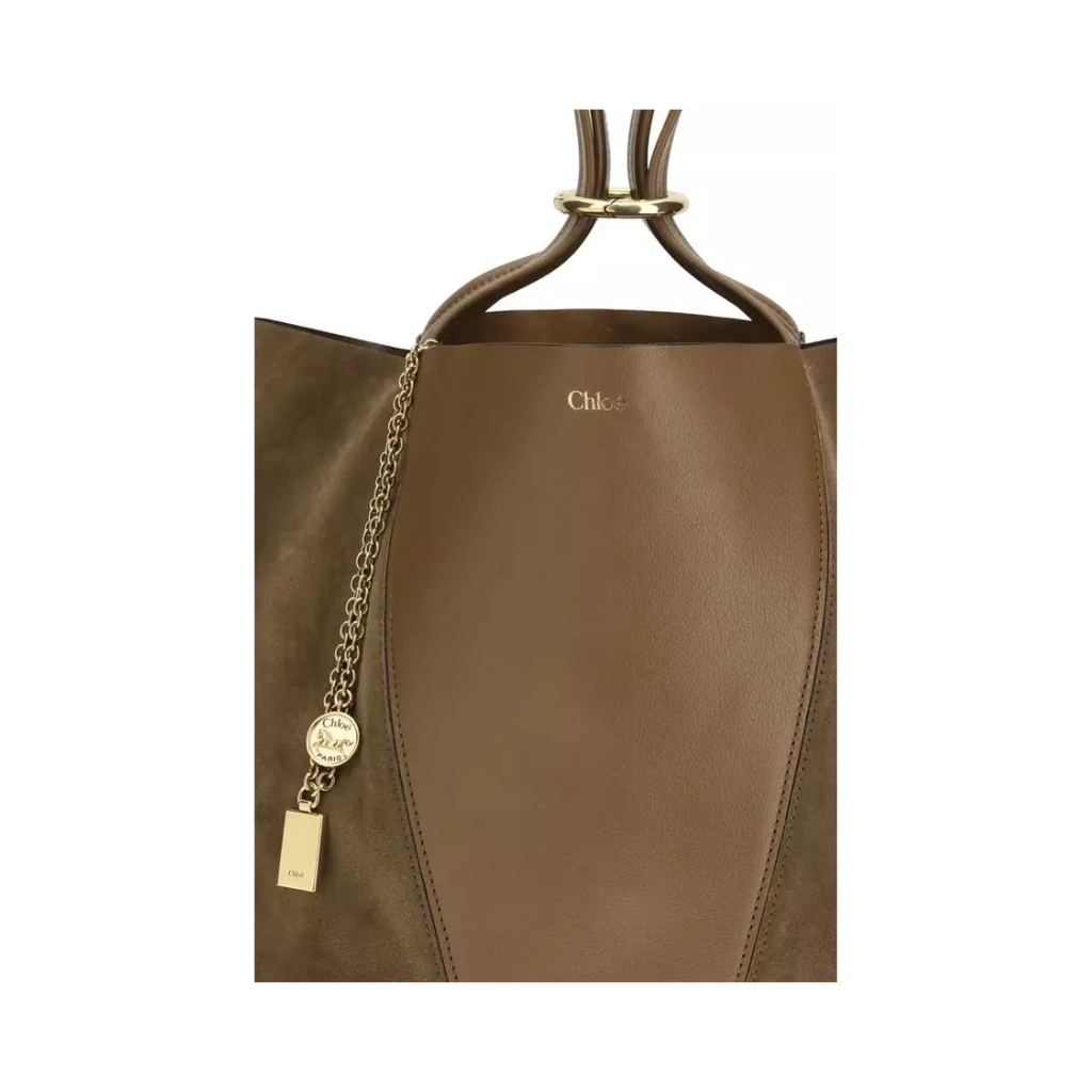 Chloé "Spin" Shoulder Bag - Brown - Grained Leather with Horse Medal Charm
