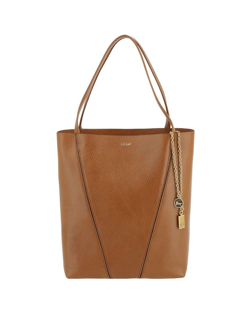 Chloé – Spin Shoulder Bag Grande in Pelle Martellata Cuoio