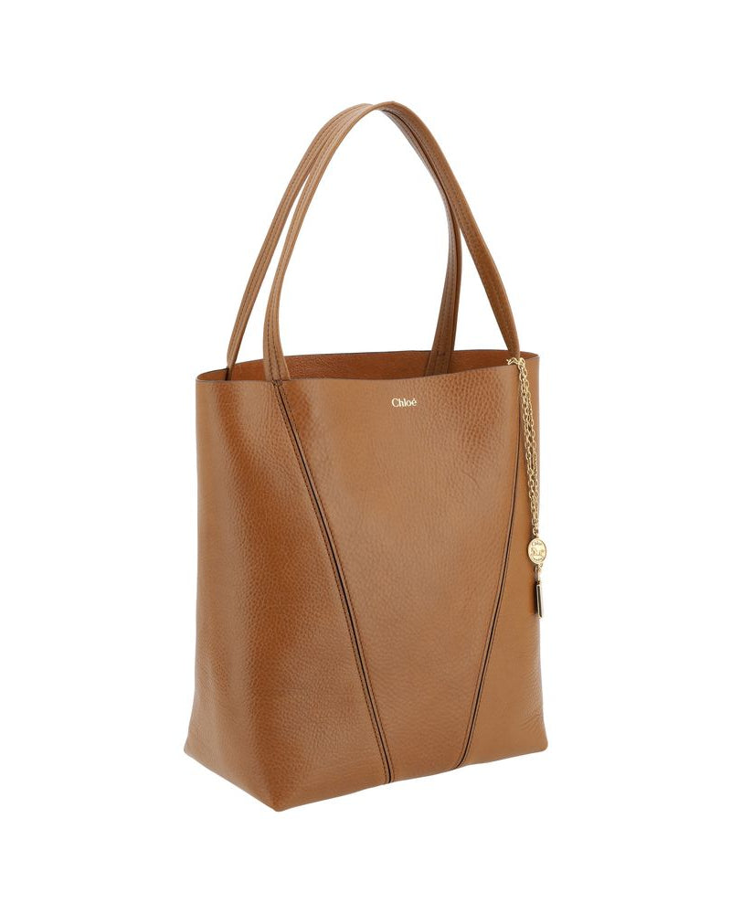 Chloé – Spin Shoulder Bag Grande in Pelle Martellata Cuoio