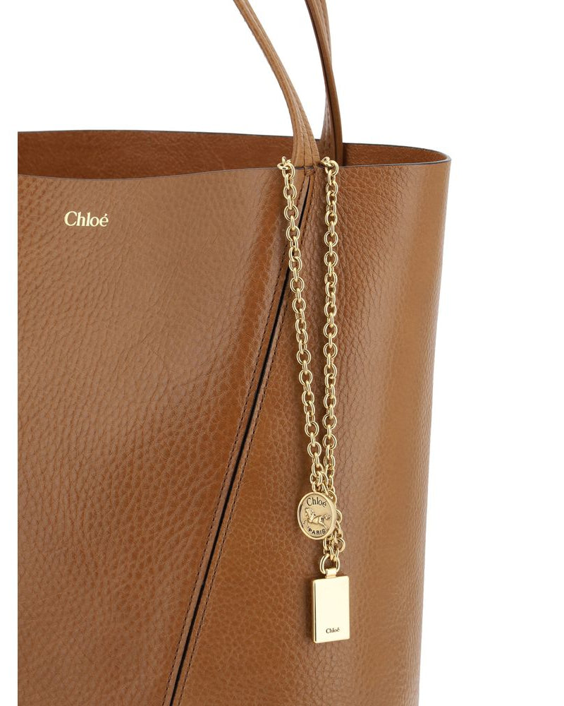 Chloé – Spin Shoulder Bag Grande in Pelle Martellata Cuoio