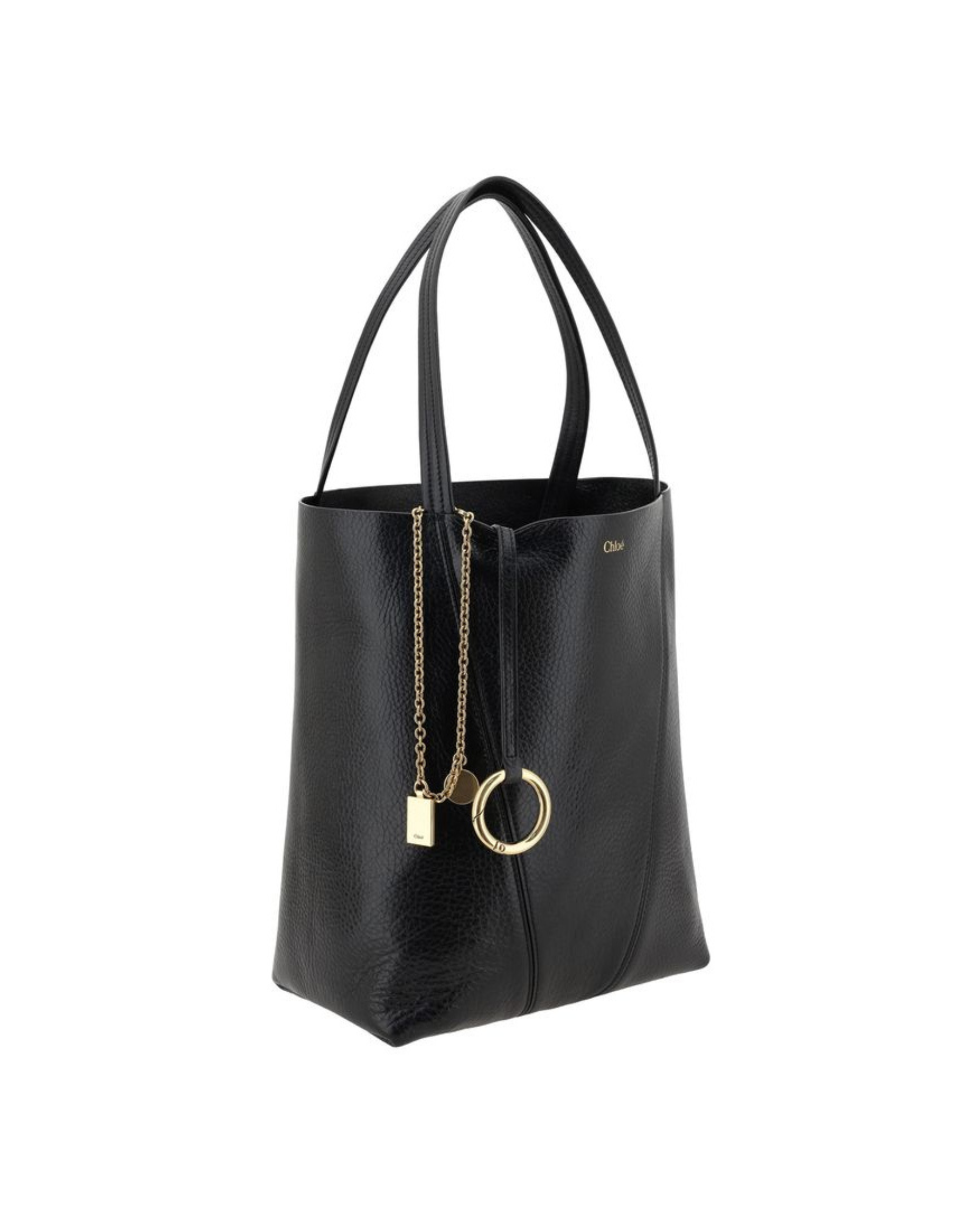 Chloé – Spin Tote Bag in Pelle Martellata Nera