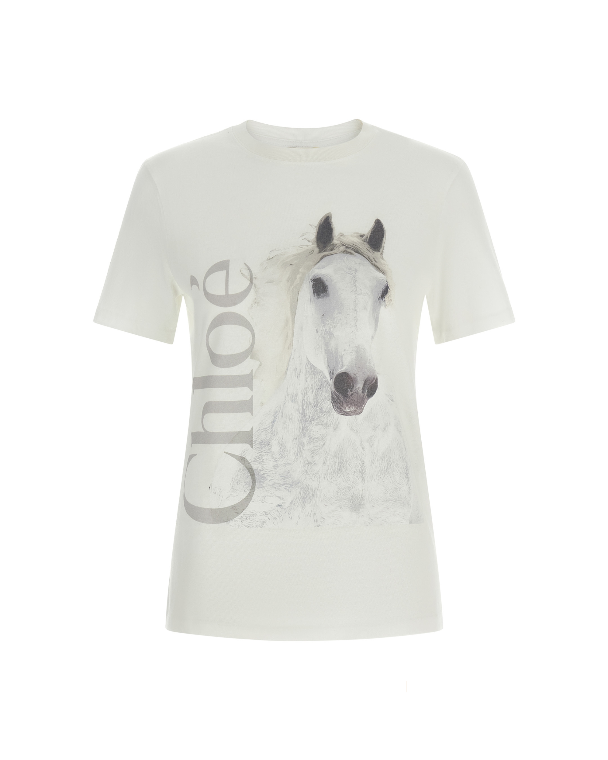 Chloé – T-shirt in Cotone Biologico con Stampa Horse