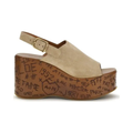 Chloé "The Maxime" Wedge Sandals - Beige Suede with Laser-Cut Graphics