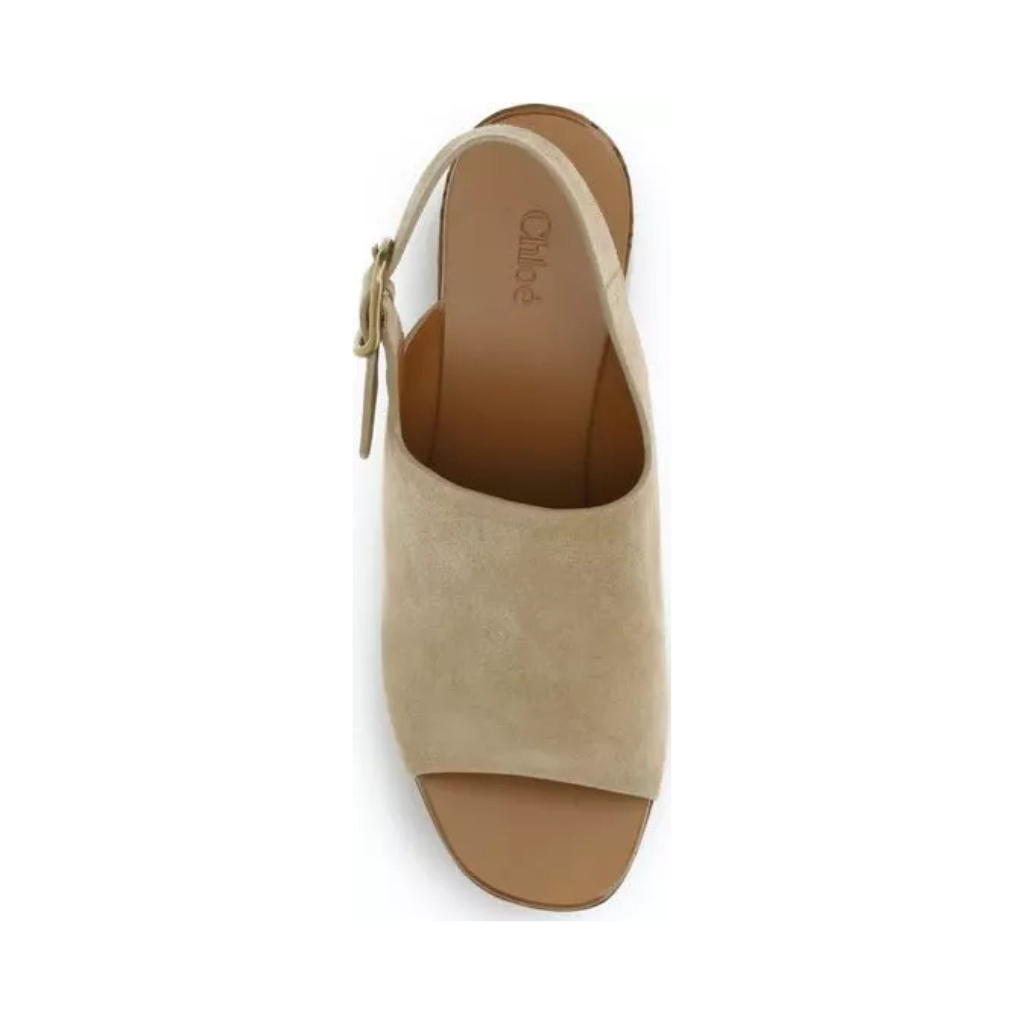 Chloé "The Maxime" Wedge Sandals - Beige Suede with Laser-Cut Graphics