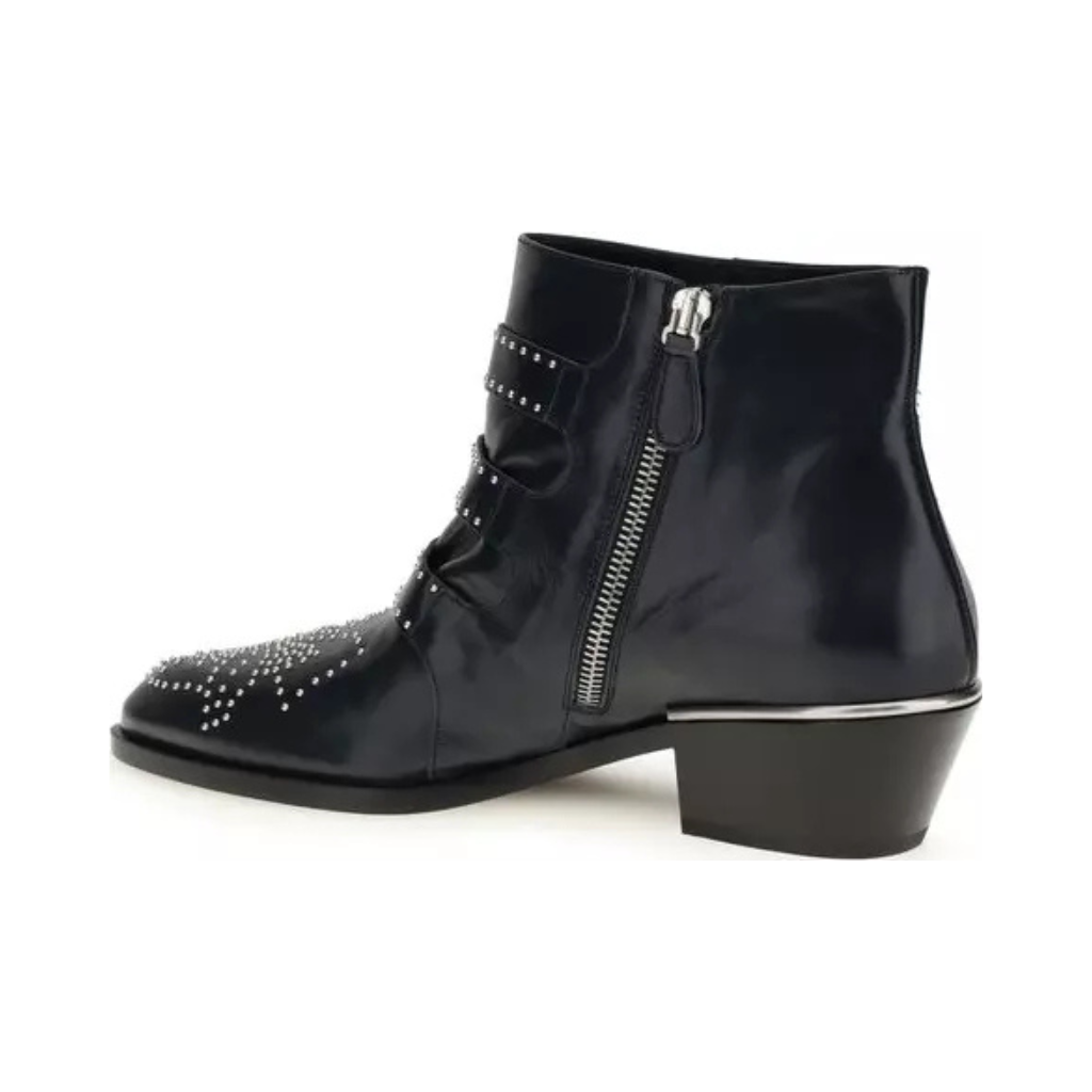 Chloé "The Susan" Studded Ankle Boots - Black Leather with Silver Hardware