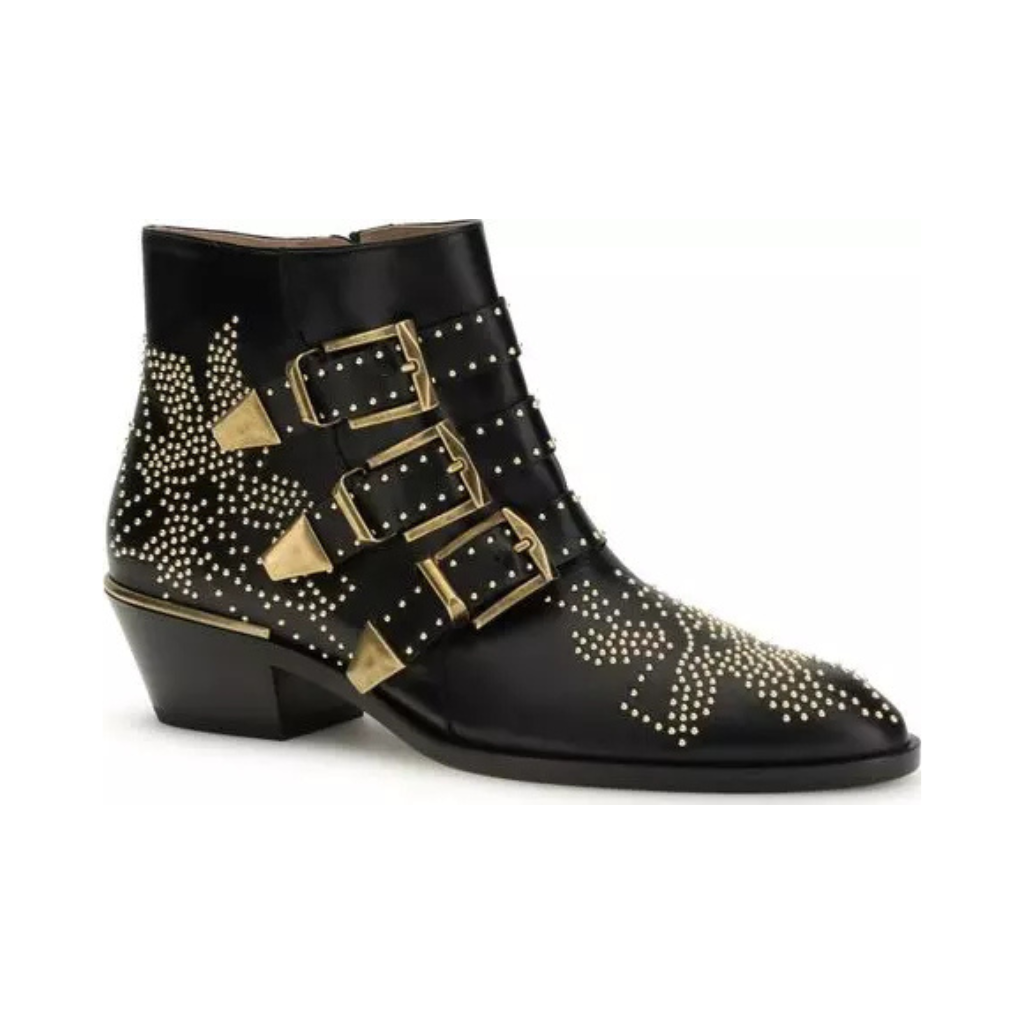 Chloé "The Susan" Studded Boots - Black Leather with Gold Hardware