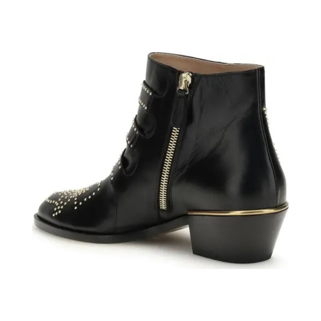 Chloé "The Susan" Studded Boots - Black Leather with Gold Hardware