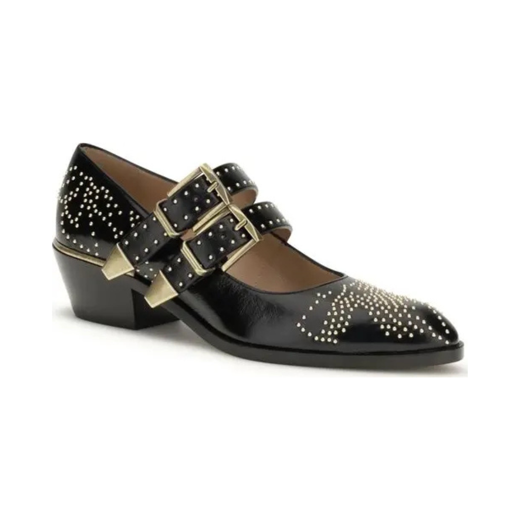 Chloé "The Susanna" Studded Leather Mary Jane Pumps - Black & Gold