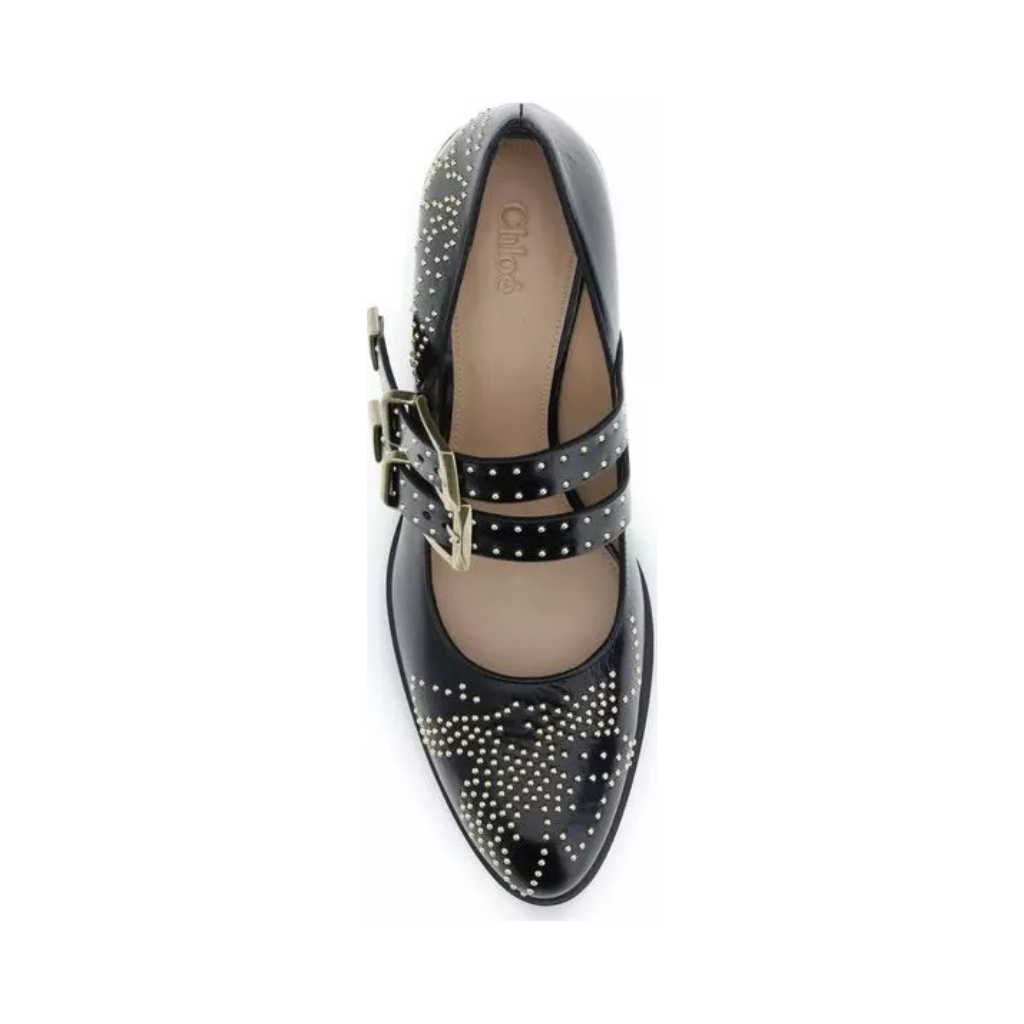 Chloé "The Susanna" Studded Leather Mary Jane Pumps - Black & Gold