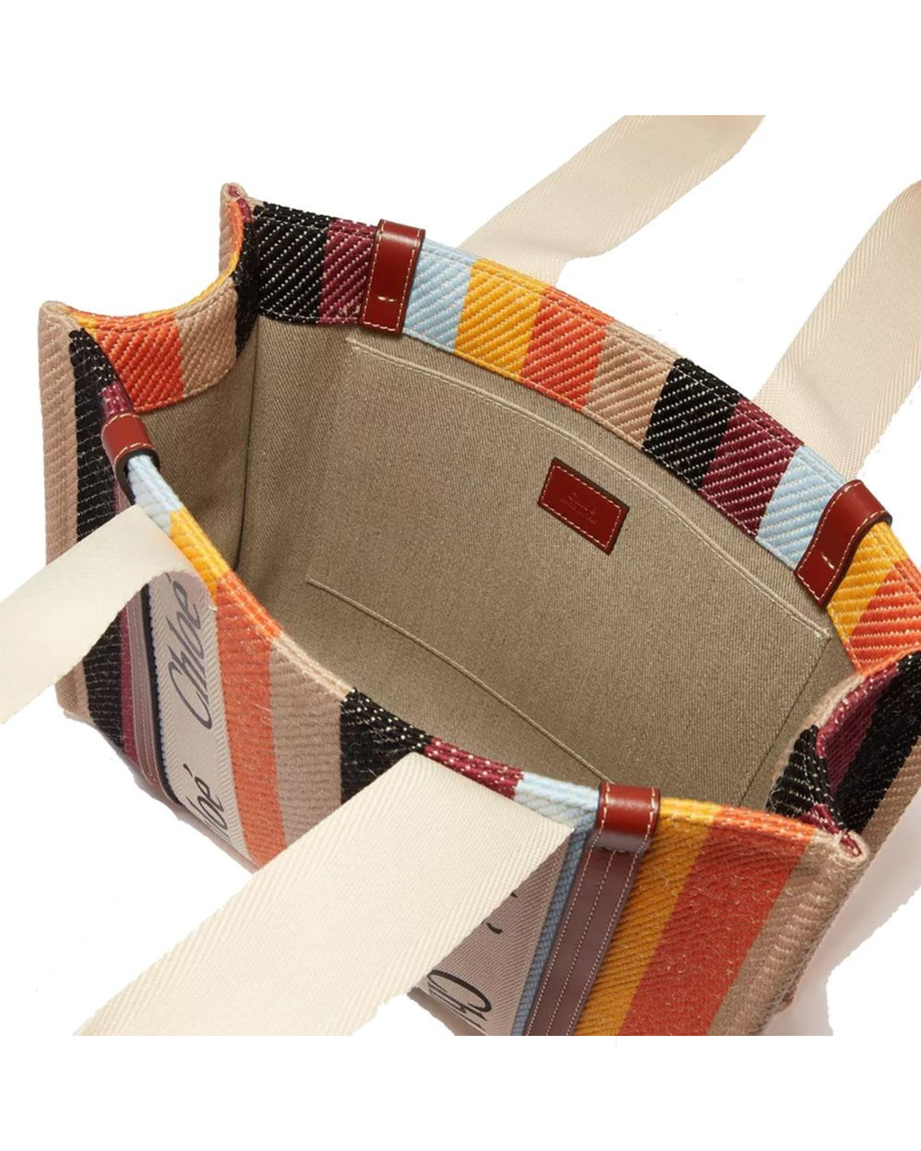 Chloé – Woody Medium Tote Bag in Lino Multicolor con Logo Chloé