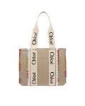 Chloé – Woody Medium Tote Bag in Lino con Ricami Multicolor