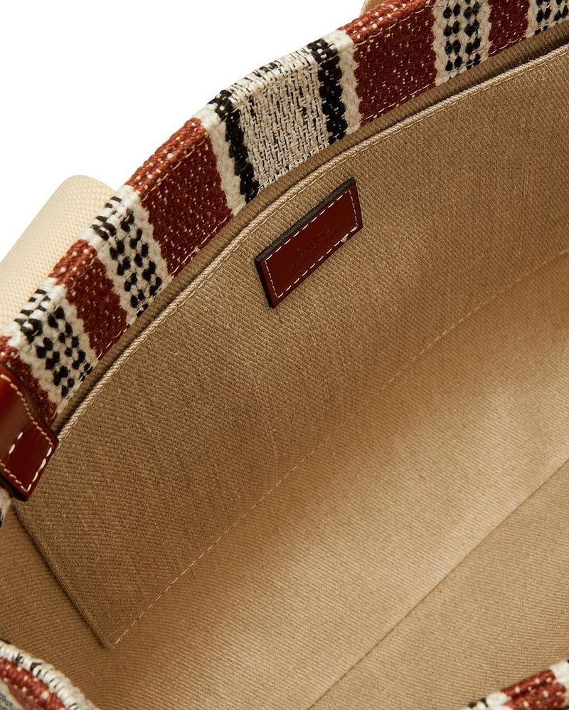 Chloé – Woody Medium Tote Bag in Lino a Righe con Logo