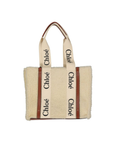 Chloé – Woody Medium Tote Bag in Shearling Avorio con Logo Chloé