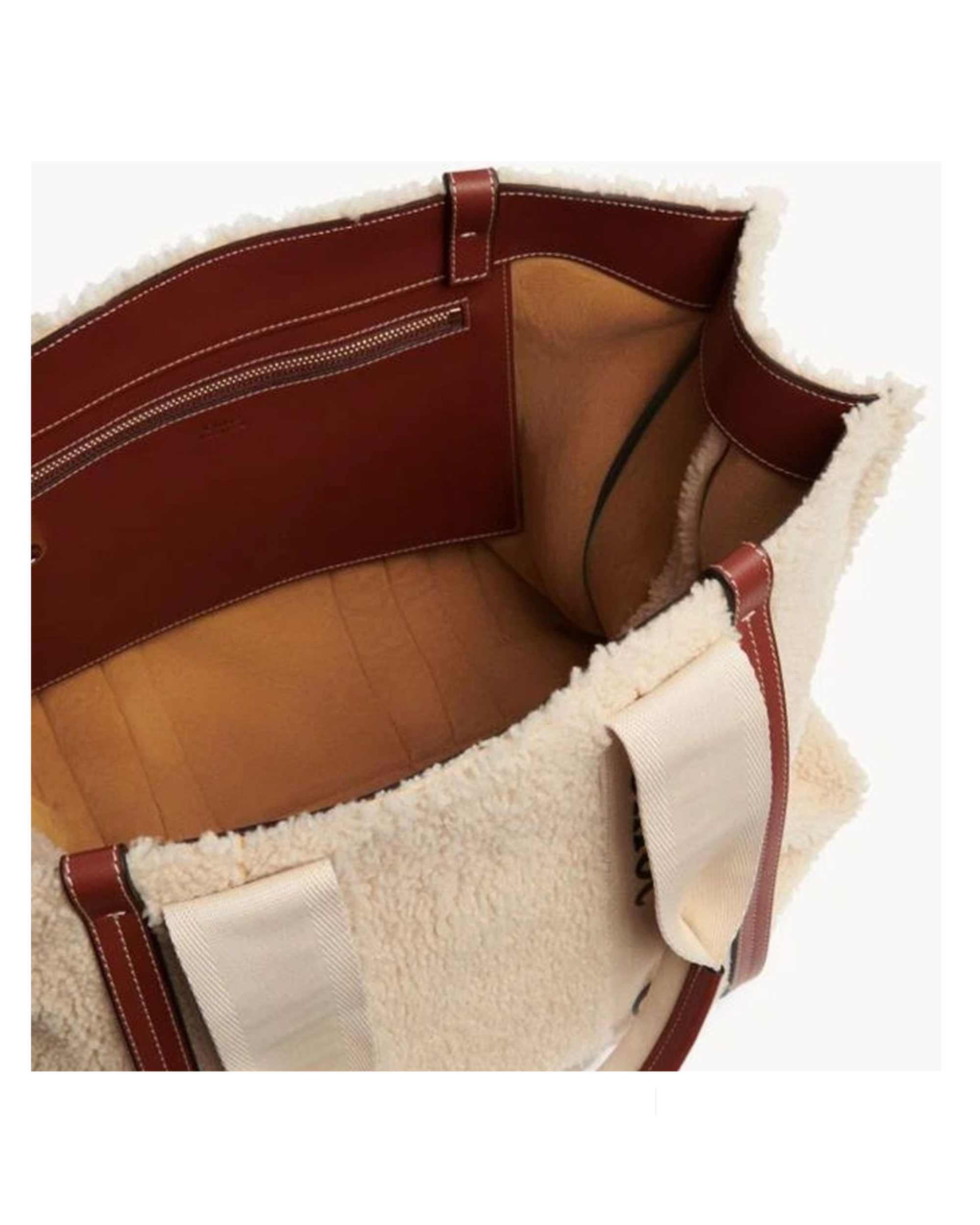 Chloé – Woody Medium Tote Bag in Shearling Avorio con Logo Chloé