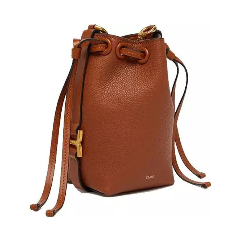 Chloé "Mini Marcie" Bucket Bag - Grained Calfskin Tan