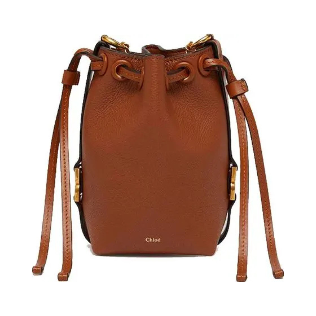 Chloé "Mini Marcie" Bucket Bag - Grained Calfskin Tan