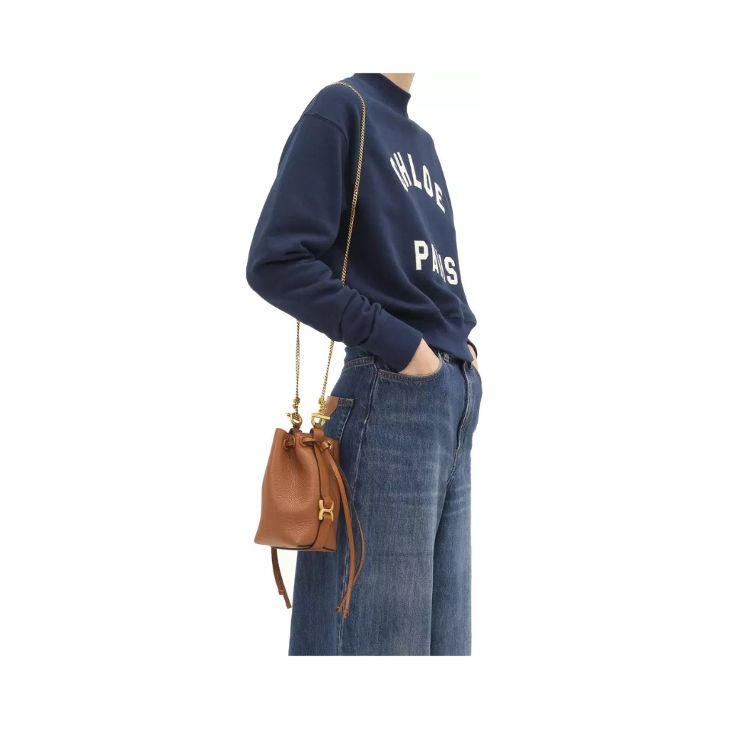 Chloé "Mini Marcie" Bucket Bag - Grained Calfskin Tan