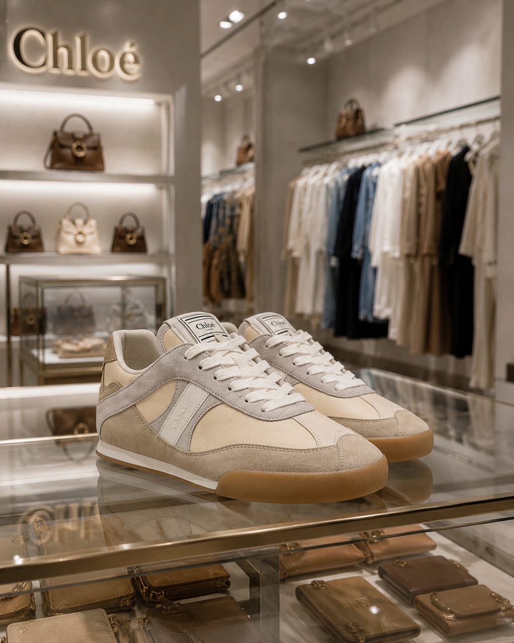 Chloé – Sneakers Chloé Kick in Pelle e Suede Beige