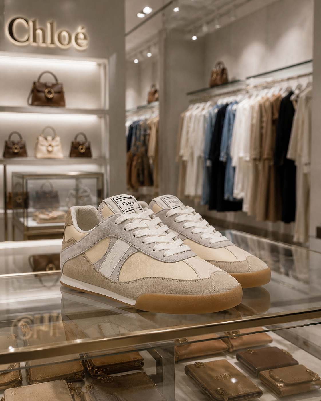 Chloé – Sneakers Chloé Kick in Pelle e Suede Beige