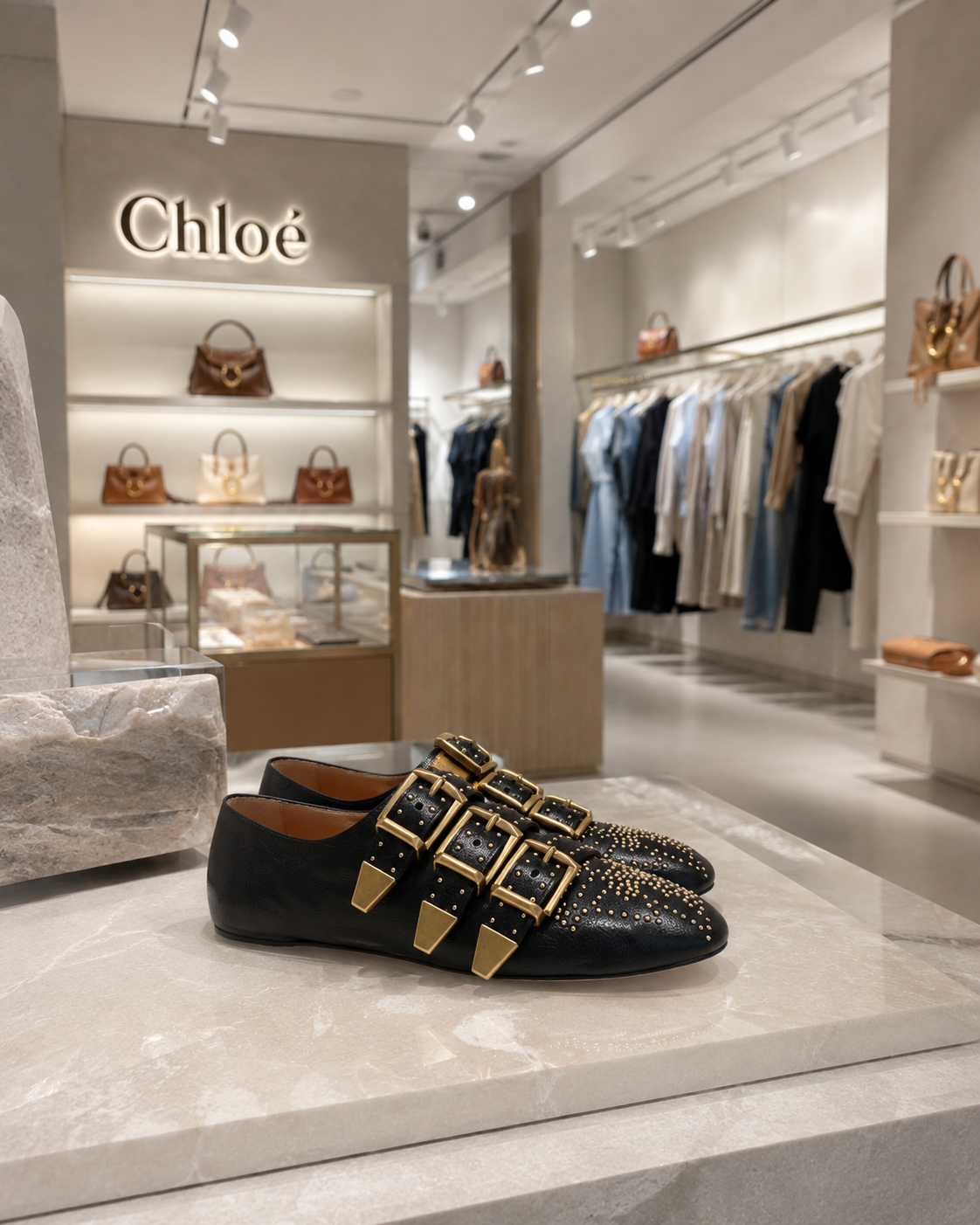 Chloé – Susanna Ballerine in Pelle Nera con Borchie e Fibbie