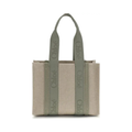 Chloé "Woody" Medium Tote Bag - Linen Canvas & Shiny Calfskin