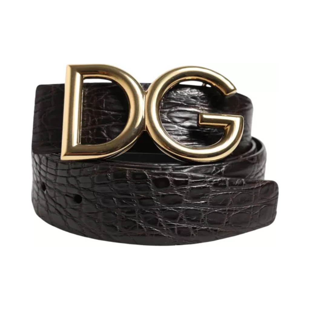 Dolce & Gabbana - Black Exotic Leather DG Gold Logo Buckle Belt
