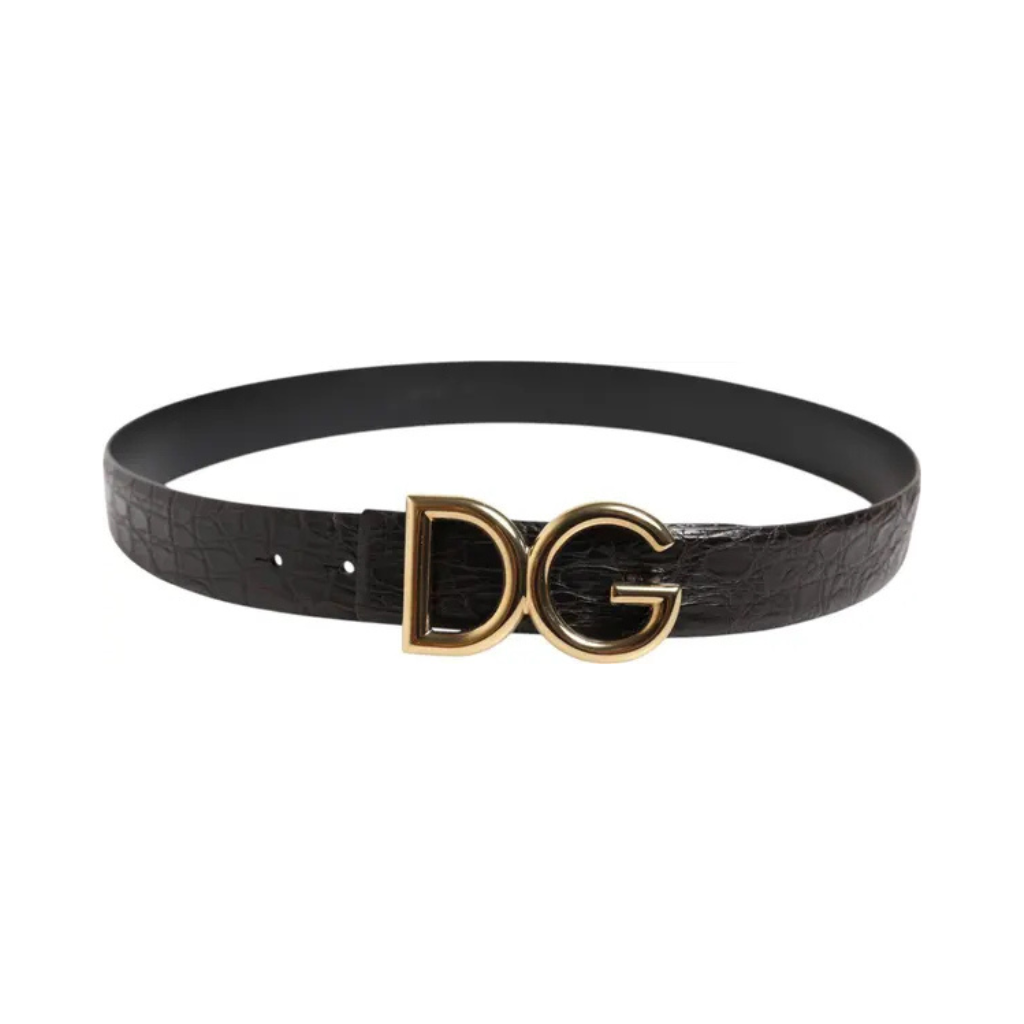 Dolce & Gabbana - Black Exotic Leather DG Gold Logo Buckle Belt