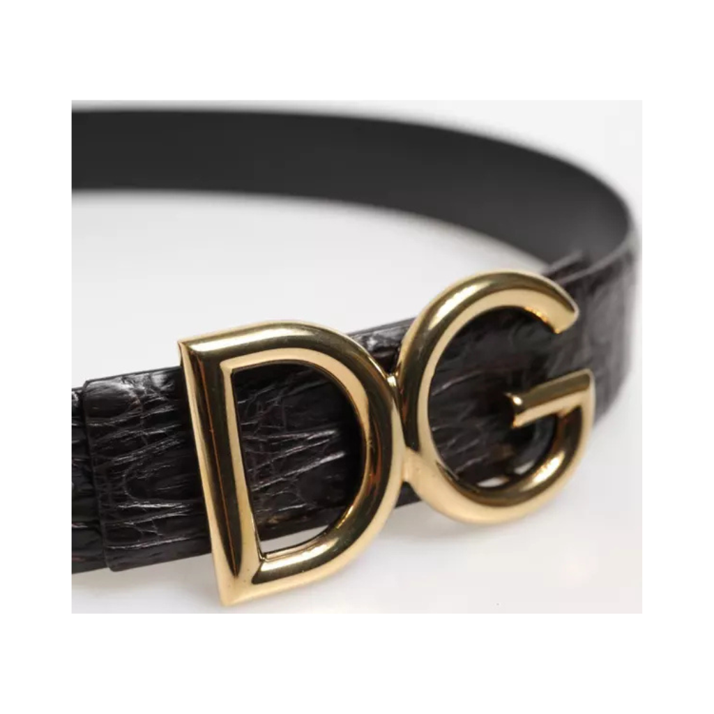 Dolce & Gabbana - Black Exotic Leather DG Gold Logo Buckle Belt