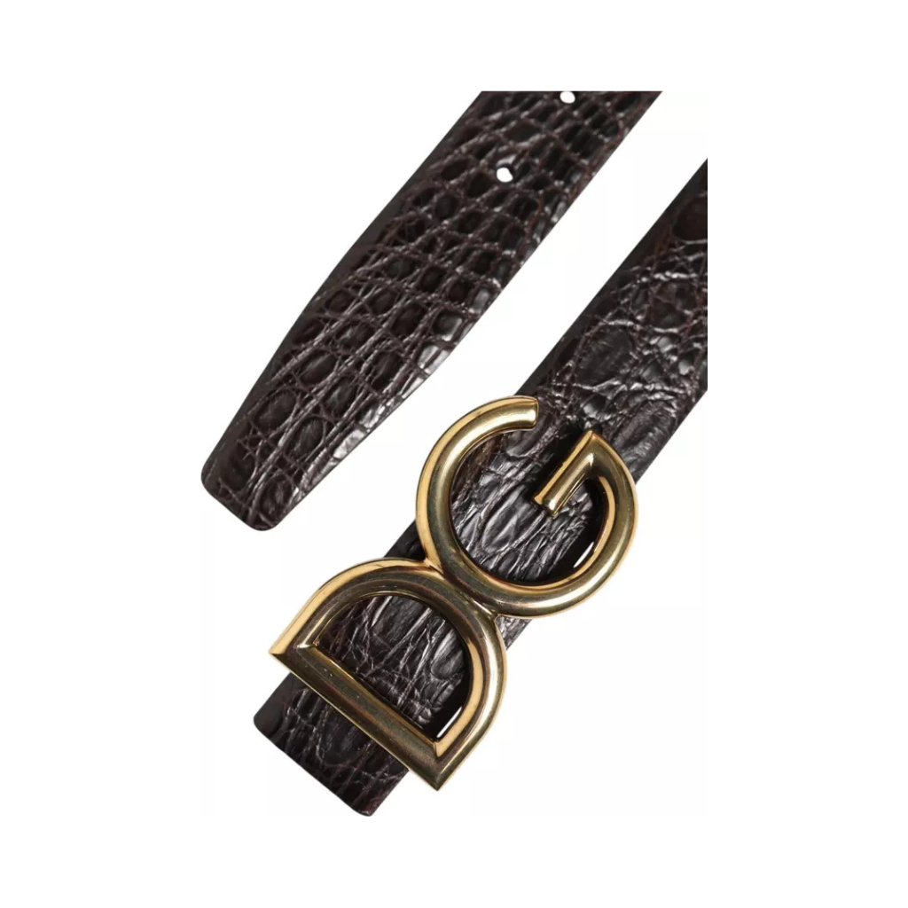 Dolce & Gabbana - Black Exotic Leather DG Gold Logo Buckle Belt