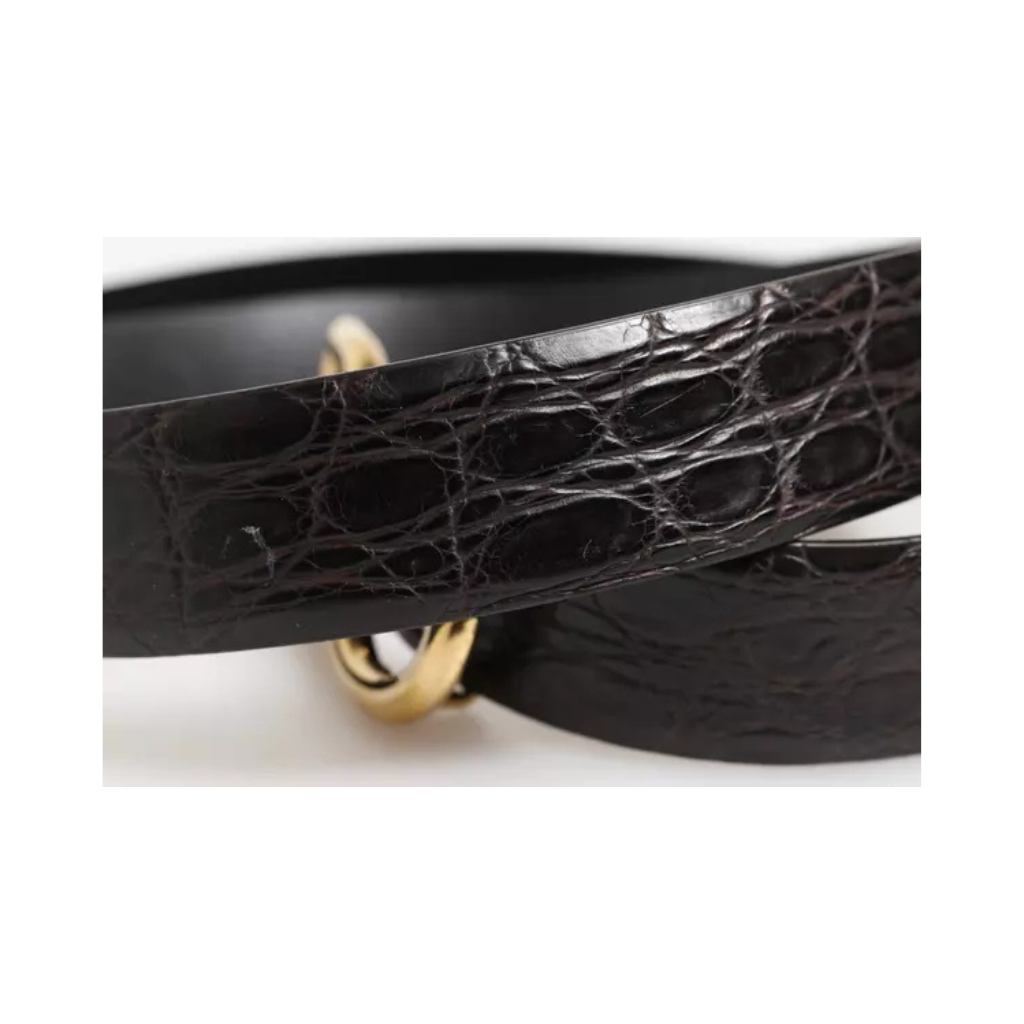 Dolce & Gabbana - Black Exotic Leather DG Gold Logo Buckle Belt