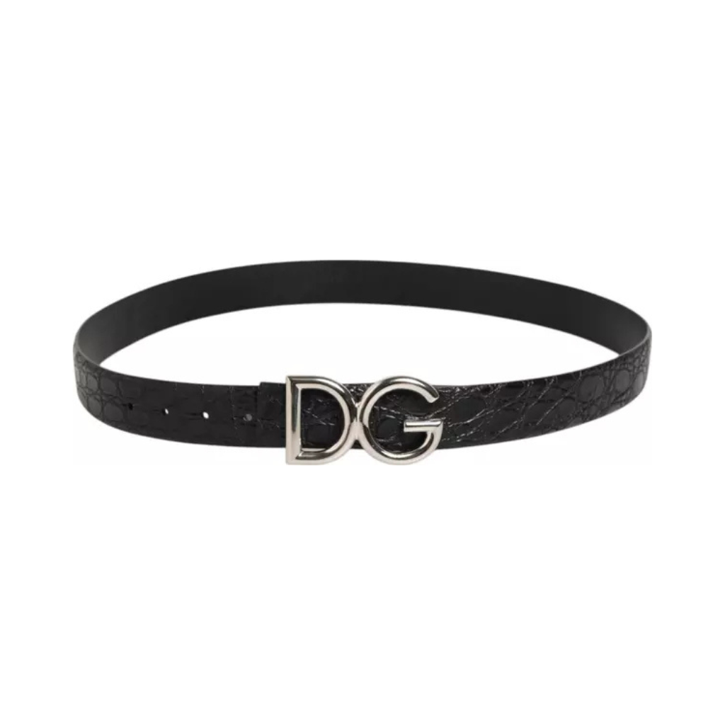 Dolce & Gabbana - Black Exotic Leather DG Logo Buckle Belt