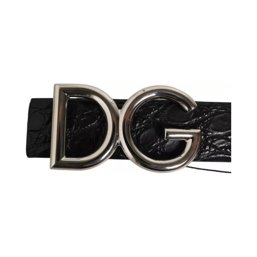 Dolce & Gabbana - Black Exotic Leather DG Logo Buckle Belt