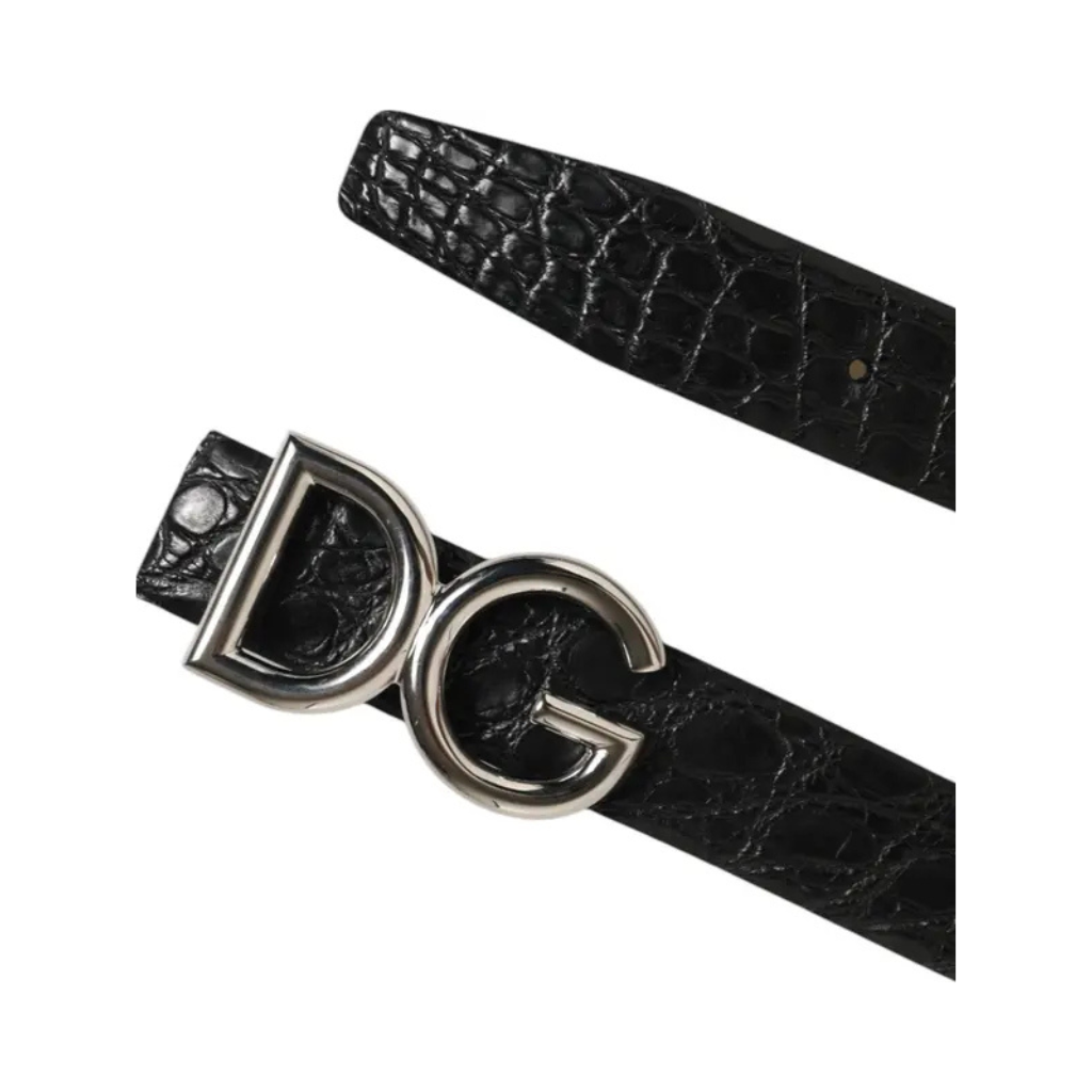 Dolce & Gabbana - Black Exotic Leather DG Logo Buckle Belt