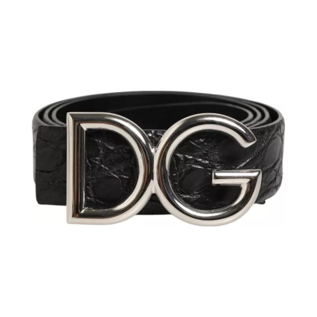 Dolce & Gabbana - Black Exotic Leather DG Logo Buckle Belt