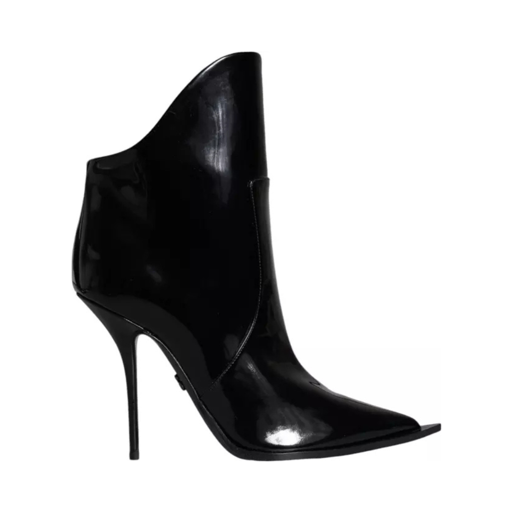 Dolce & Gabbana - Black Patent Leather Pointed Ankle Boots Shoes