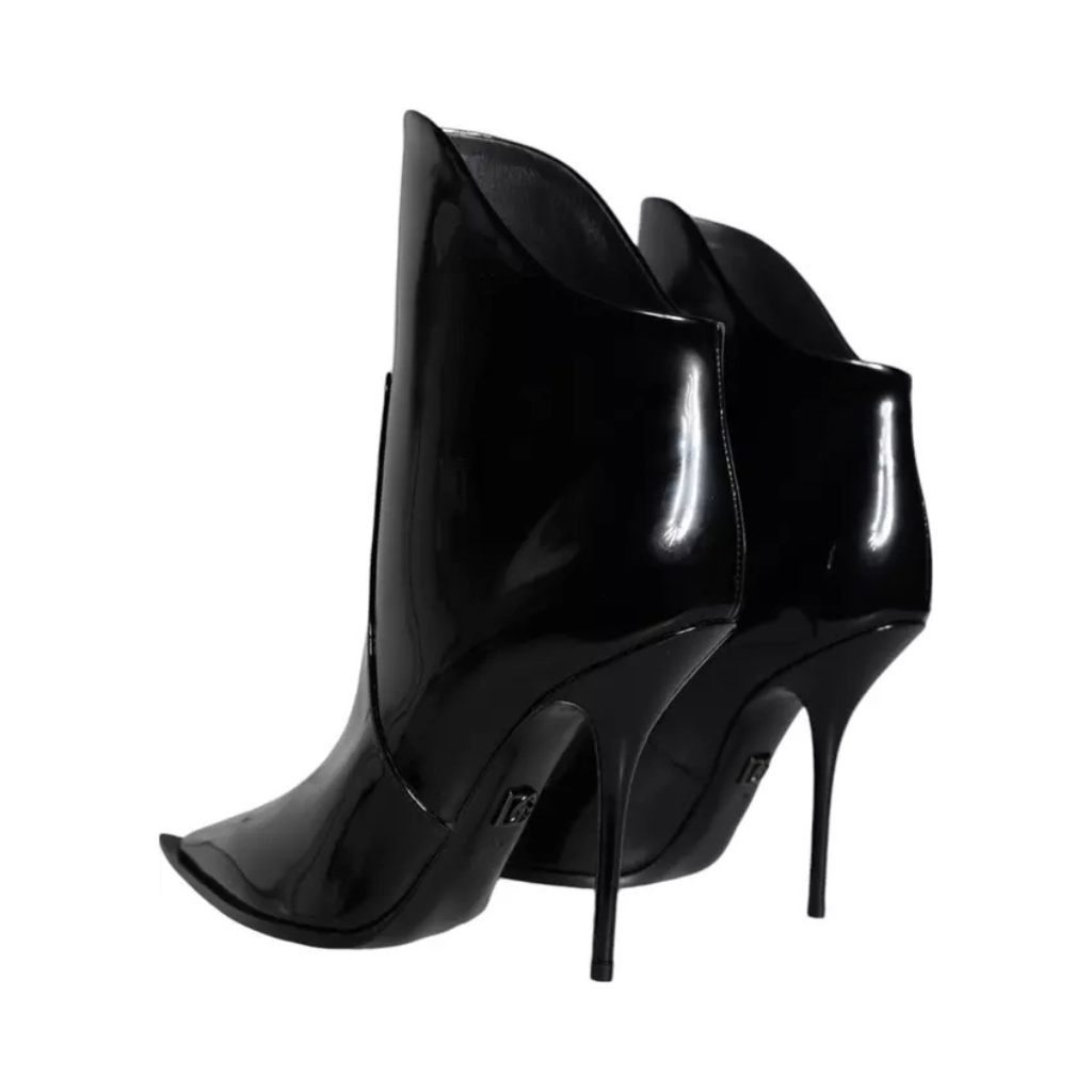 Dolce & Gabbana - Black Patent Leather Pointed Ankle Boots Shoes