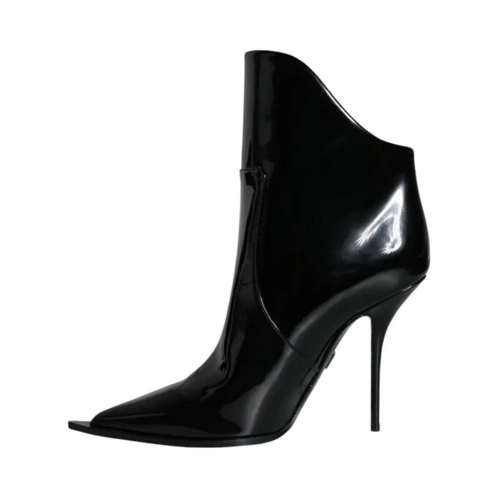 Dolce & Gabbana - Black Patent Leather Pointed Ankle Boots Shoes