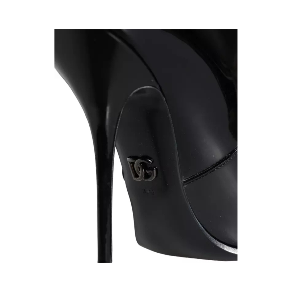 Dolce & Gabbana - Black Patent Leather Pointed Ankle Boots Shoes