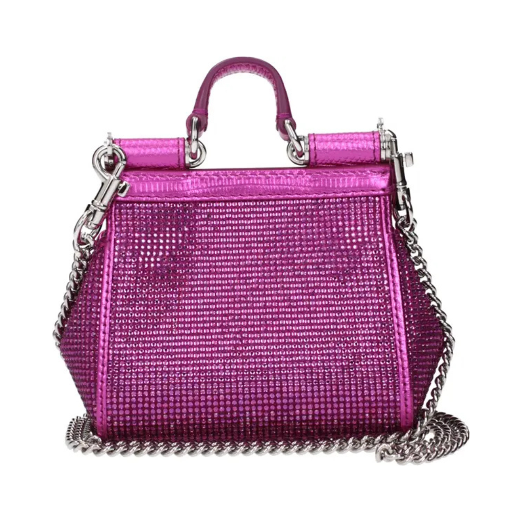 Dolce & Gabbana – Borsa Micro "Sicily" in Crystal Mesh Fucsia con Cristalli