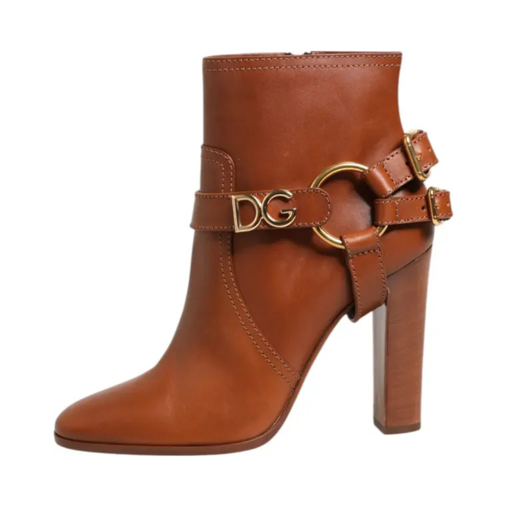 Dolce & Gabbana - Brown Leather DG Logo Buckle Ankle Boots Shoes