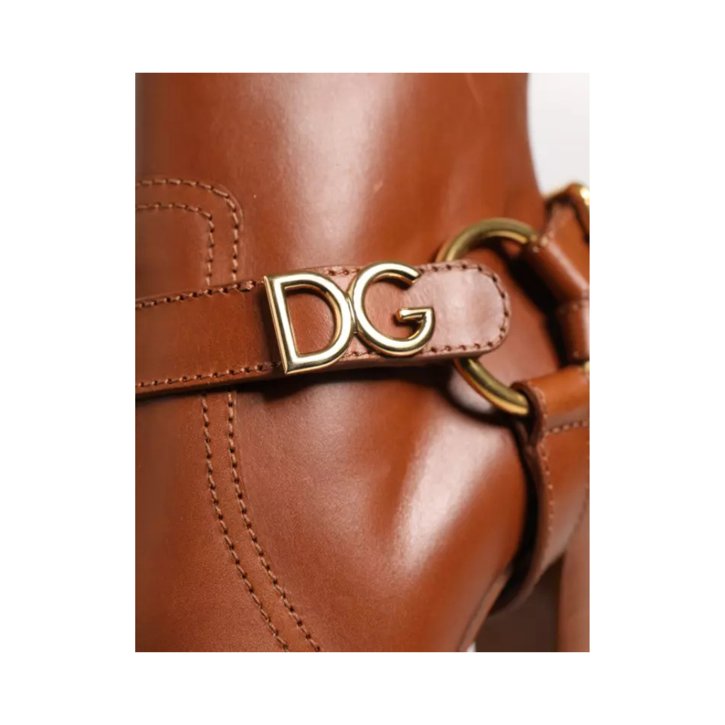 Dolce & Gabbana - Brown Leather DG Logo Buckle Ankle Boots Shoes