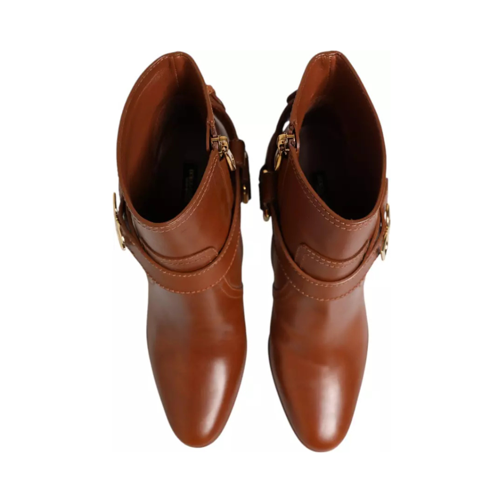 Dolce & Gabbana - Brown Leather DG Logo Buckle Ankle Boots Shoes