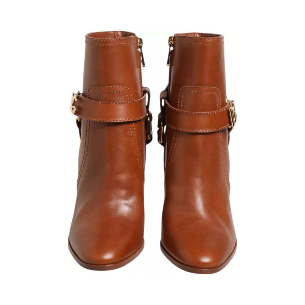 Dolce & Gabbana - Brown Leather DG Logo Buckle Ankle Boots Shoes