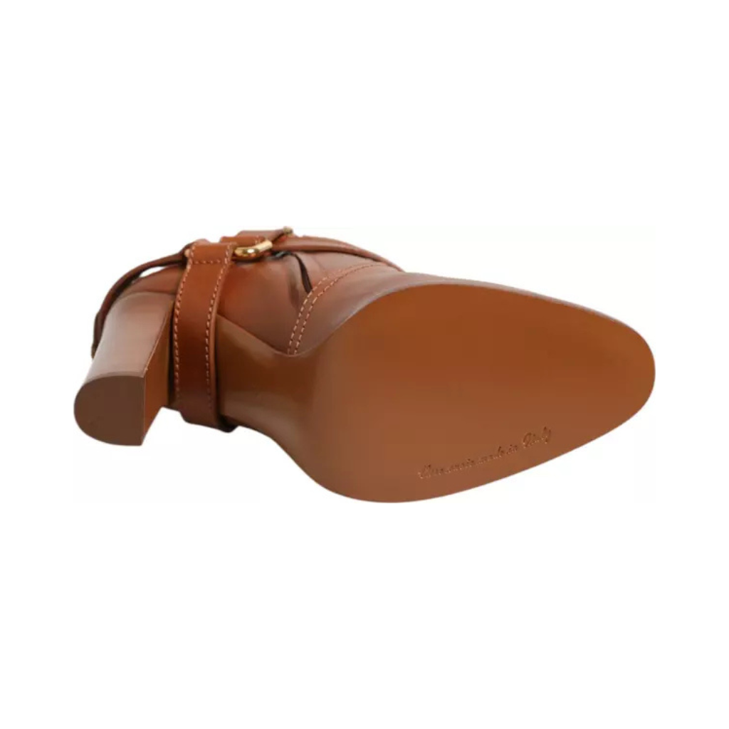 Dolce & Gabbana - Brown Leather DG Logo Buckle Ankle Boots Shoes