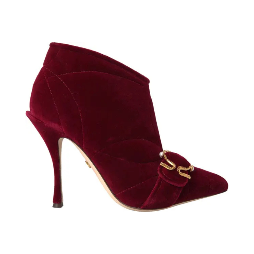 Dolce & Gabbana - Dark Red Velvet Devotion Buckle Boots Shoes