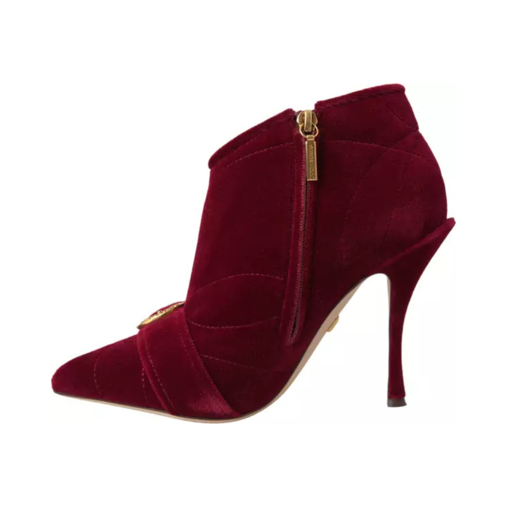 Dolce & Gabbana - Dark Red Velvet Devotion Buckle Boots Shoes